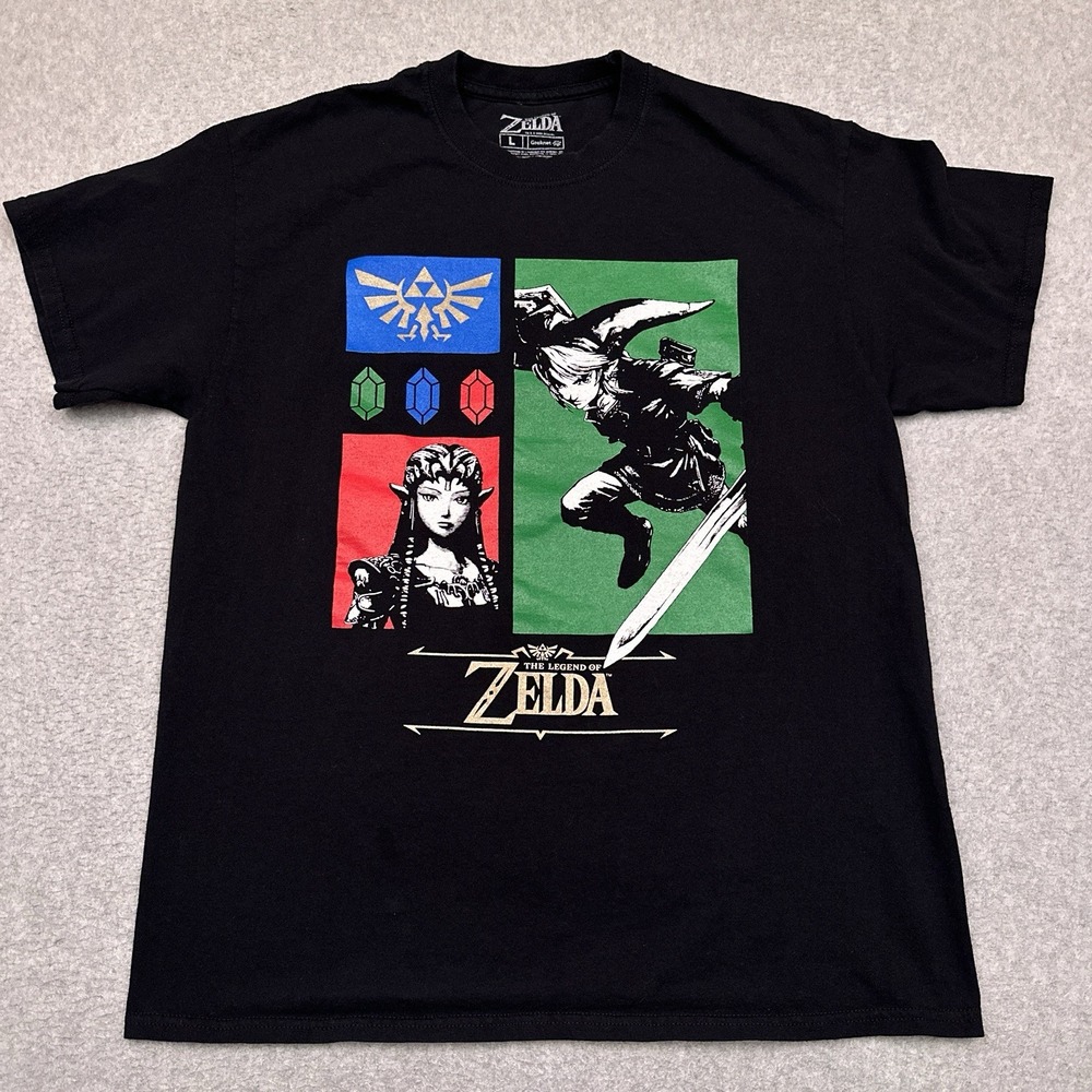 Legend of Zelda Graphic T-Shirt Mens Large Black Crewneck‎ Geeknet Nintendo